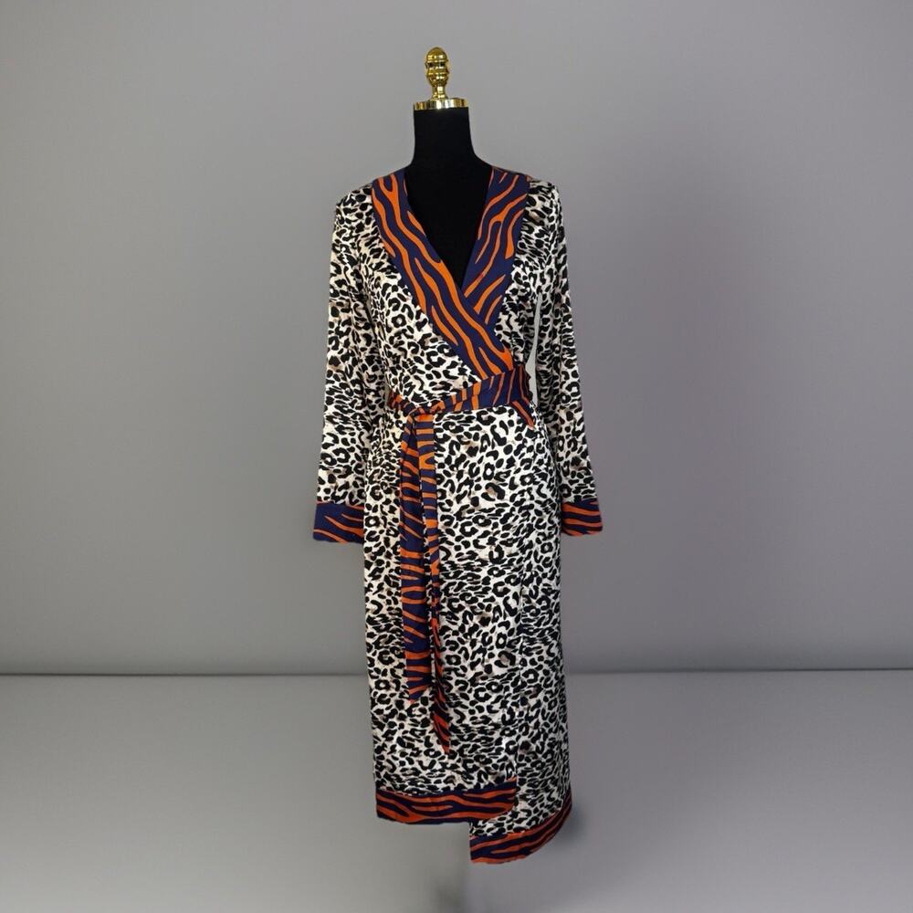 Never Fully Dressed Zebra/Cheetah Margot Long Wrap Dress Bold Retro Sz Small